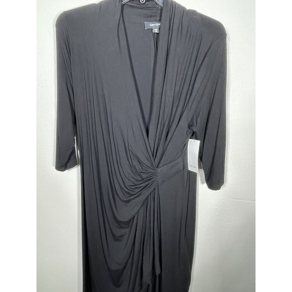 Karen Kane Cascade Dress size 2x black wrap style knee length plus L13915